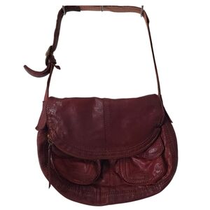 Lucky Brand Soft Lamb Italian Leather Ox Blood Red Foldover Hobo Bag Vintage